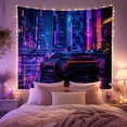 thumbnail image 2 of Dark Sports Car in Electric Blue and Magenta City, Dramatic Digital Art for Car Enthusiasts, Neon Urban Decor, Housewarming Gift, Tapestry Wall Hanging for Bedroom and Studio, 2 of 7
