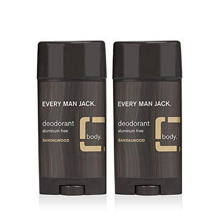 Every Man Jack Men,S Natural Deodorant - Sandalwood | 3-Ounce Twin Pack - 2 Sticks Included | Naturally Derived, Aluminum Free, Parabens-Free, Pthalate-Free, Dye-Free, And Certified Cruelty Free.