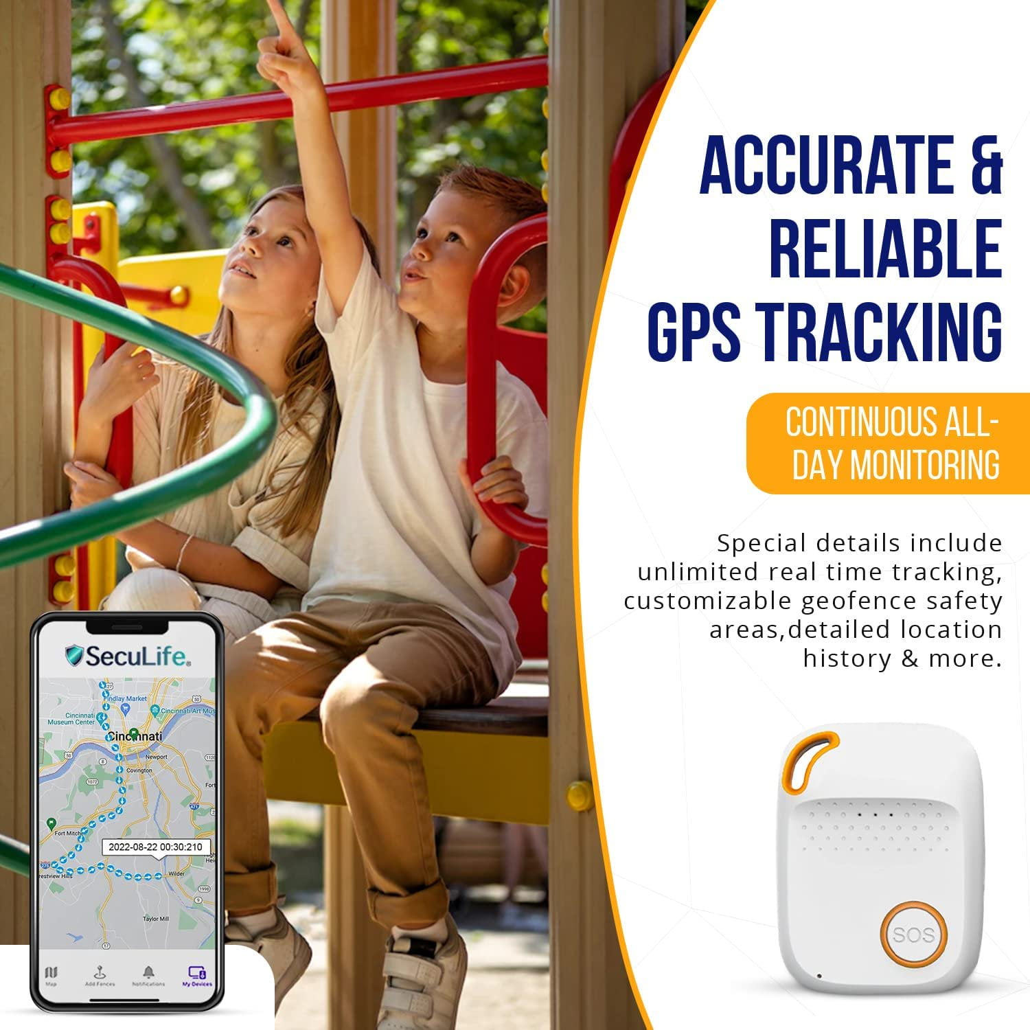  SecuLife Rastreador GPS para niños, seguimiento en tiempo real para  niños a partir de 6 años, botón SOS, dispositivo de seguridad con altavoz  de 2 vías para niños, necesidades especiales, autismo