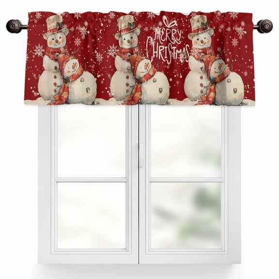 Christmas Valances for Windows, 42 x 18in, Snowflakes Retro Snowman Watercolor Red Rod Pocket Kitchen Valance Curtain Light Filtering Window Treatments for Living Room Bedroom, 1 Panel