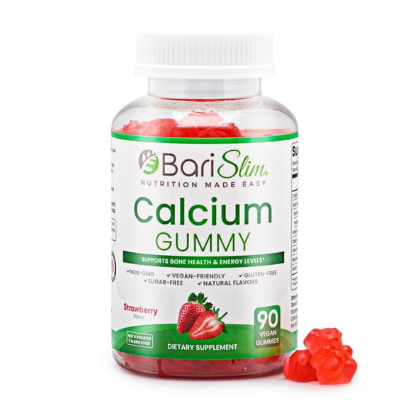 BariSlim Bariatric Calcium Gummies - Bariatric Vitamins for Patients After Weight Loss Surgery | Strawberry (90 Vegan Gummies)