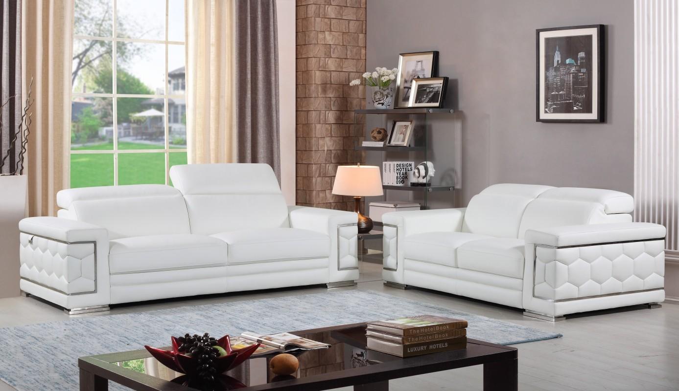 Contemporary White Genuine Italian, Genuine Italian Leather Living Room Sets