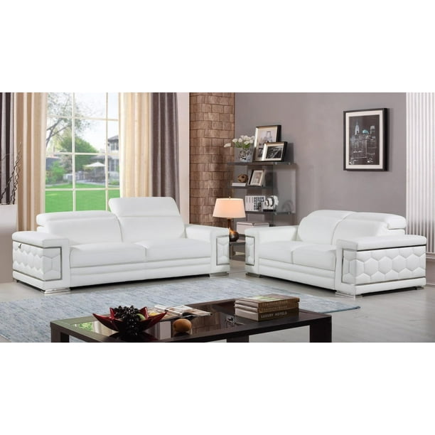 Contemporary White Genuine Italian Leather Sofa Set 2 Pcs Global United 692 Com Contemporary White Genuine Italian, Elegant White Leather Sofas