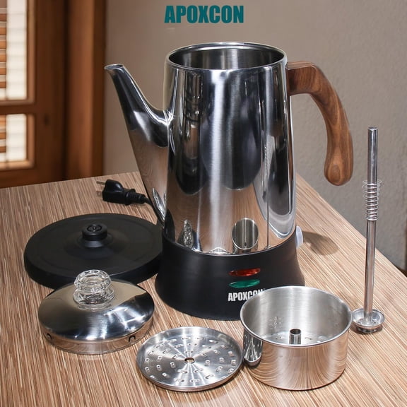 Electric Coffee Percolator Stainless Steel 8 Cup with Permanent Filter & Keep Warm Function
