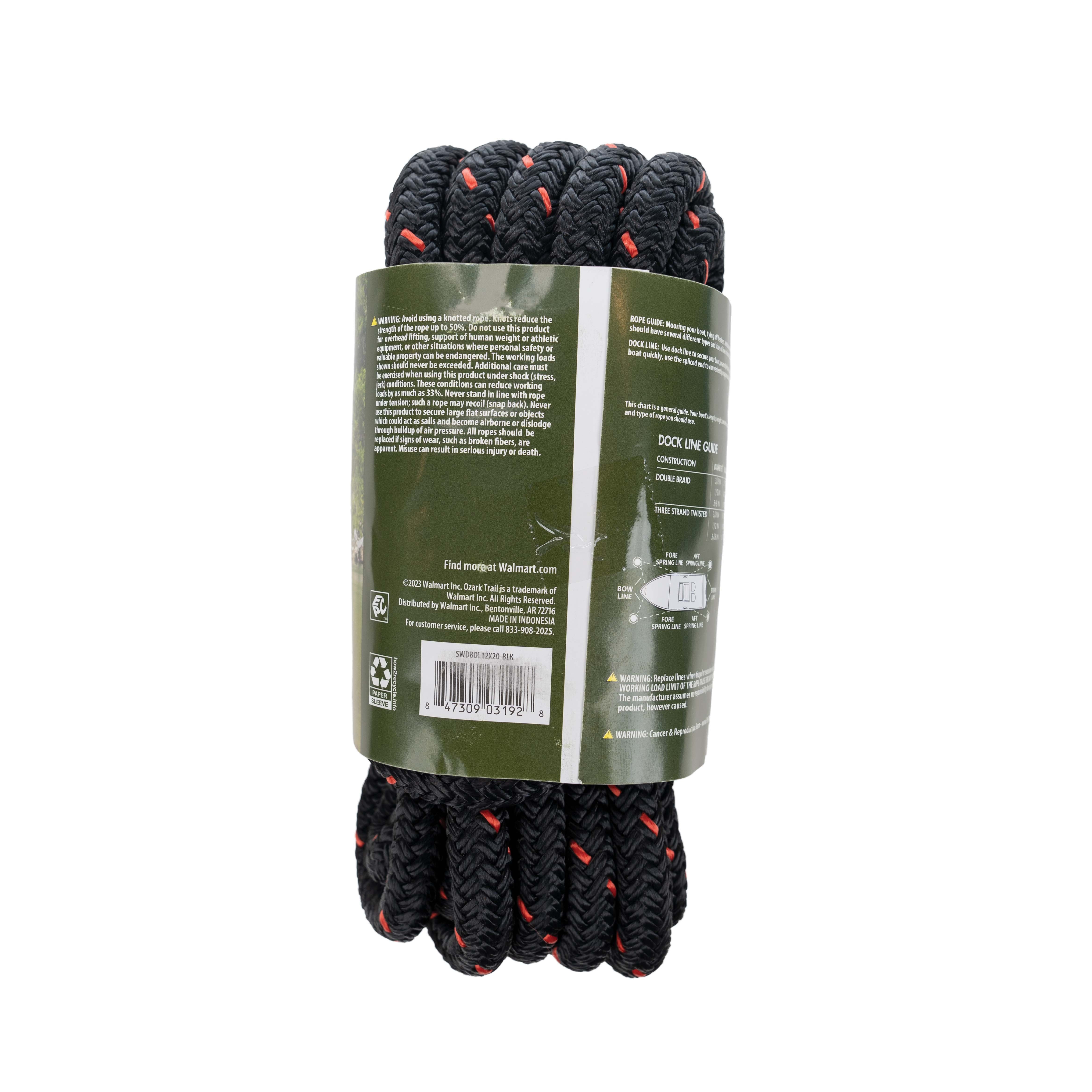 Ozark Trail Double Braided Nylon Dock Line 1/2 Inch by 20 Feet for Marine Use