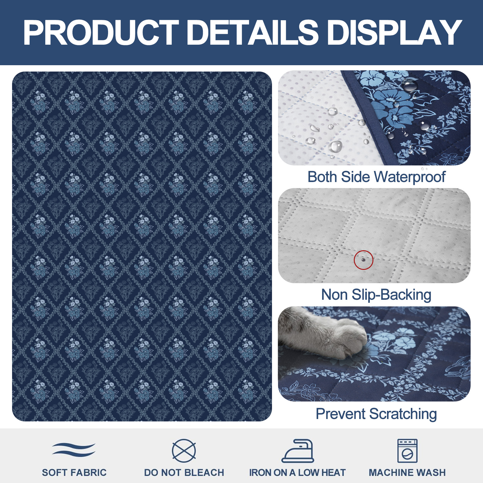 Sanmadrola Waterproof Sofa Cover Slipcover Couch Cover Furniture Protector Machine Washable Non Slip Leakproof with Straps for Dogs Kids Pets Navy Blue Flower Sofa