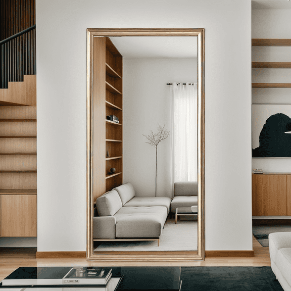 Oufan 32"x70" Full Large Length Mirror, Wooden Elegant Floor Mirror for Bedroom, Living Room, Cloakroom