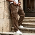 thumbnail image 4 of Yungyresw Men's Baggy Cargo Pants Casual Wide Leg Drawstring Corduroy Joggers Pants Multi Pockets Streetwear Fall Winter Clothing Brown L, 4 of 7