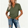 thumbnail image 4 of Garbnen Green Polo Shirts Women Fitted V Neck Dressy Short T Shirts for Women Collared Spring Summer Business Women's Blouse, 4 of 5
