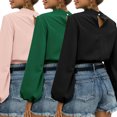 thumbnail image 4 of Moda mujer color sólido blusa cuello alto manga larga linterna nudo Crop Top verano Abanopi Rosa/Extragrande, 4 of 7
