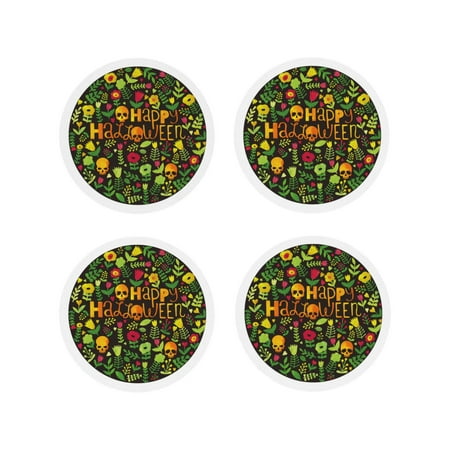 

Tideii Happy Halloween Floral for Leather Coasters 4 Pieces Anti-fouling and Anti-scalding Decorative Coasters Suitable for Restaurants Kitchens Coffee Shops-Round Shape