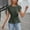 Army Green, variant on Woman Tops Black Slimming Peplum Short Sleeve Crew Neck Cap Sleeve T-Shirts Women
