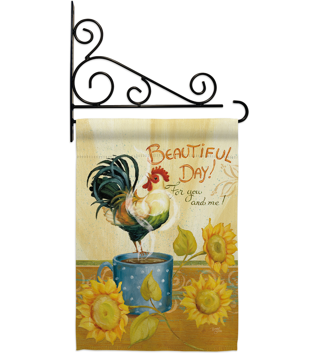 Barnyard Animals Beautiful Day Rooster Garden Flag Set 13 X18.5 Double