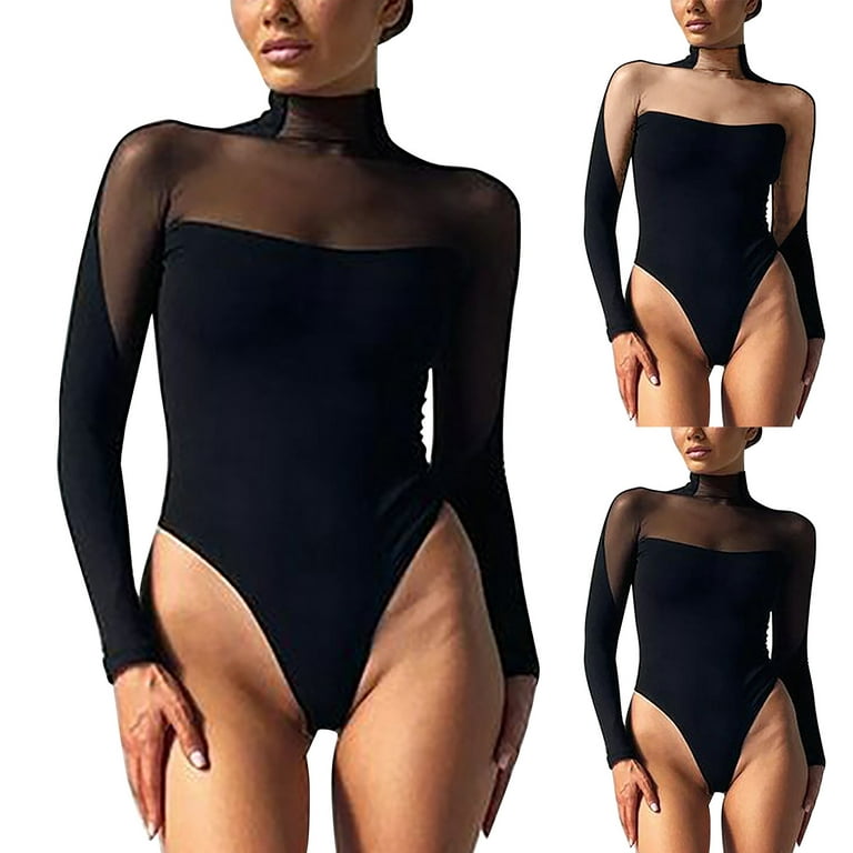 bvgfsahne Mesh Bodysuit for Women Crew Neck Long Sleeve Body Suits Sheer  Tops Cloud Pro Collection