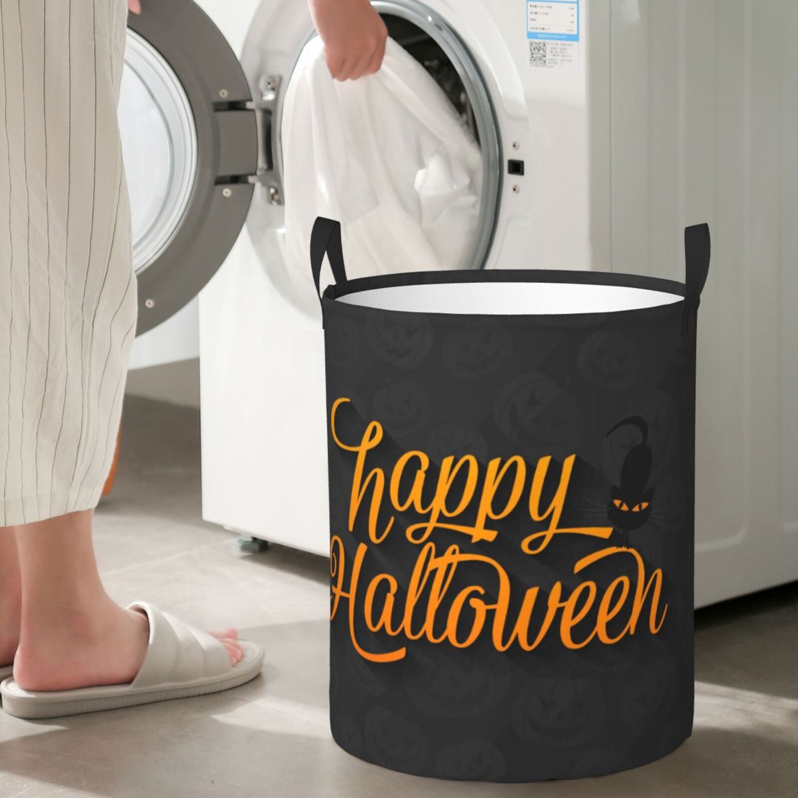Large Laundry Basket with Handles - Happy Halloween Kids Baby Dirty Clothes Laundry Hamper for Bedroom Aesthetic