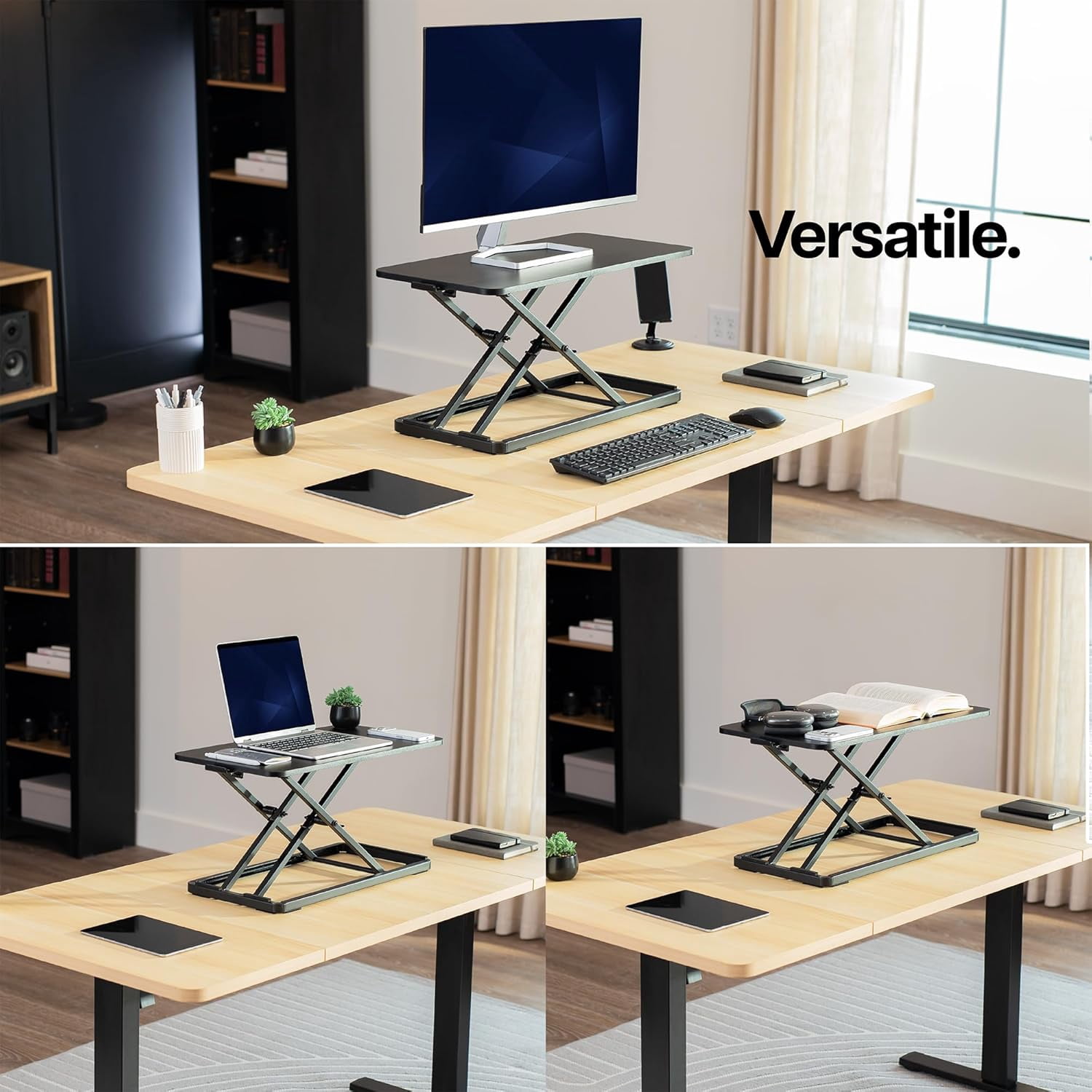 ZJTER Single Top 24 inch Scissors Lift Keyboard and Mouse Riser, Height Adjustable Laptop Desk, For Ergonomic Sit Stand Workstations, Black, DESK-V024A