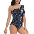 thumbnail image 3 of Rateoe Anchor and Lighthouse Pattern Women One Piece Swimsuits Tummy Control One Shoulder Bathing Suits Ruffle Swimwear-, 3 of 6