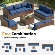 Techmilly Patio Furniture Sets, Modular Rattan Outdoor Patio Sectional Furniture Sofa Set, Wicker Patio Conversation Set for Backyard,9PCS