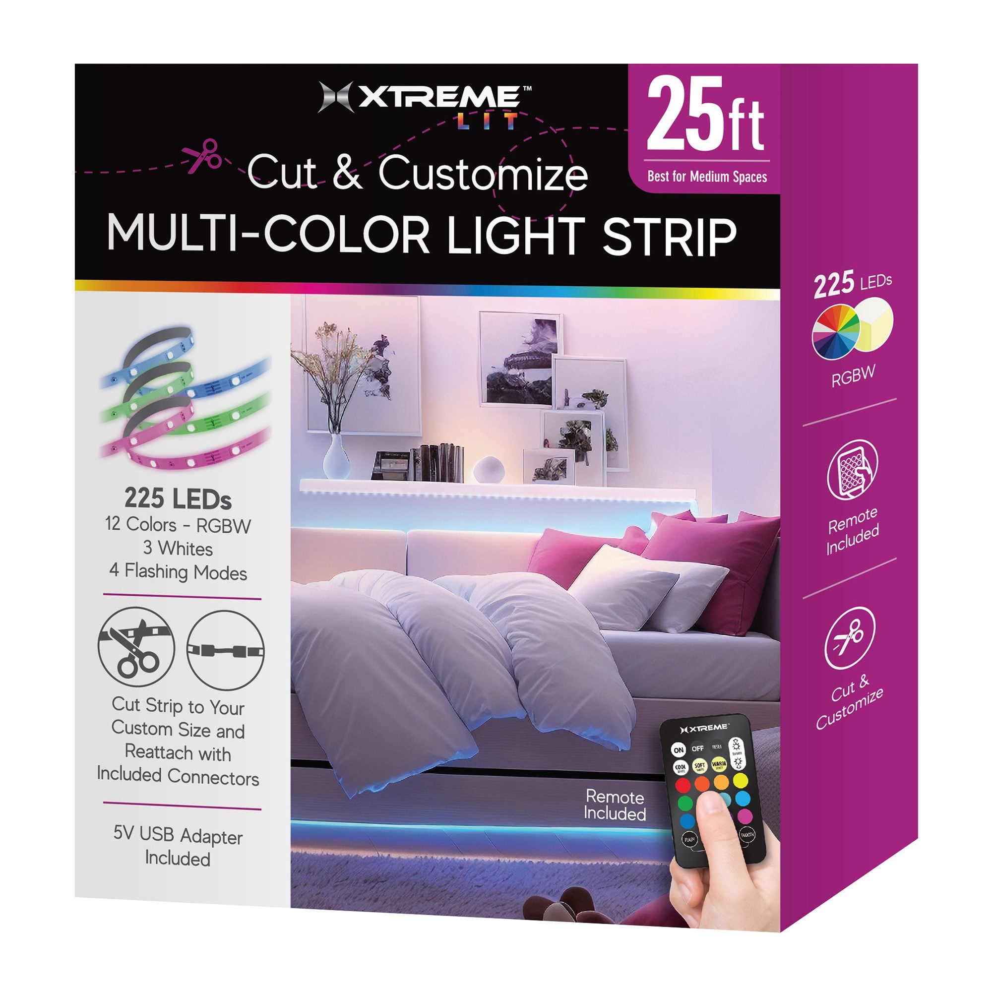 Xtreme Lit 25ft Indoor LED Strip Lights Kit, Multicolor LED Lights