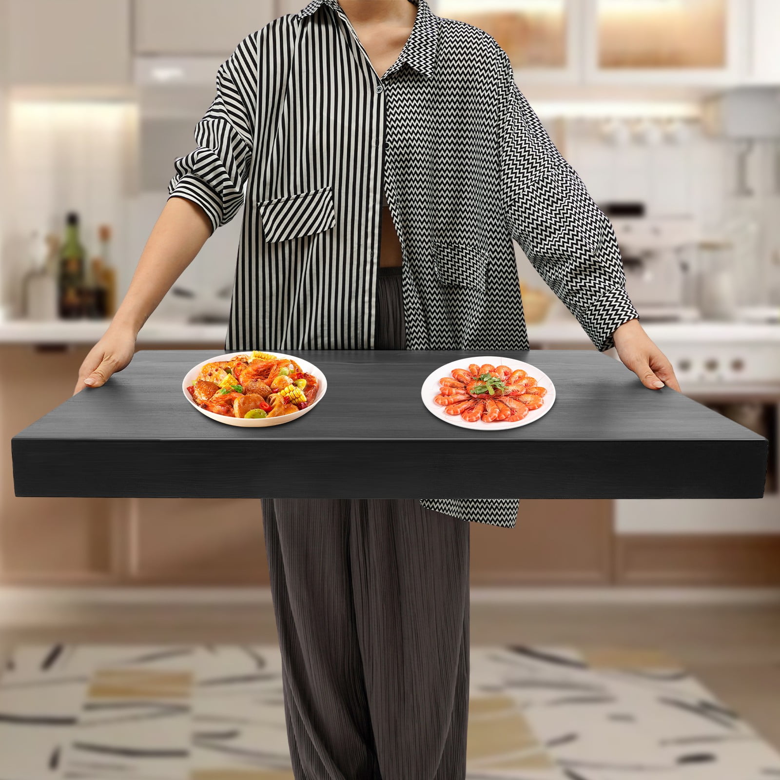 1 PCS Black Wooden Stove Top Cover, Noodle Board Stove Cover, Stove Cover Protector, 20kg/44.09 lbs Load-bearing Capacity