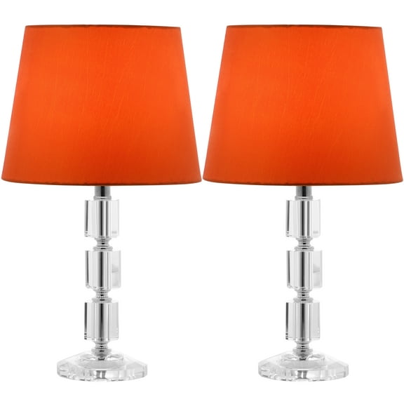 SAFAVIEH Erin 16 in. Crystal Table Lamp with Orange Polyester Shade, Set of 2