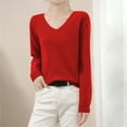 thumbnail image 2 of ManxiVoo Women's V Neck Knitted Sweater Long Sleeve Solid Color Warm Low Neck Base Layer Winter Top XL Size Red, 2 of 4