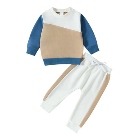 

Tracksuit Toddler Boys 2 Piece With Hoodie Toddler Boys Girls Long Sleeve Patchwork Colour T Shirt Pullover Tops Pants Kids Outfits