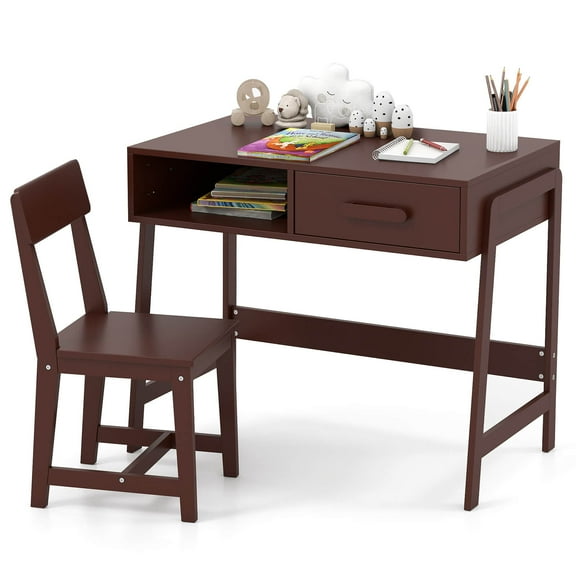 Infans Kids Desk and Chair Set with Storage Drawer and Hutch, Student Writing Desk Set