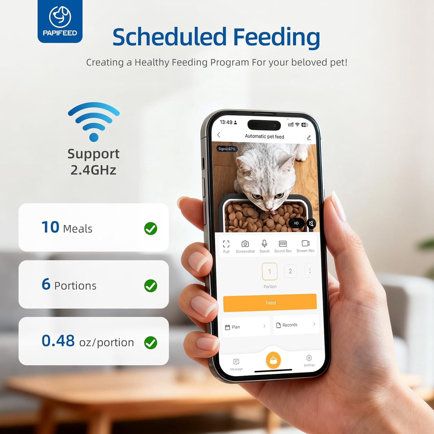 Automatic Cat Feeder with 720p HD Camera & Night Vision, Two-Way Audio, 6L Smart Feeder with App Control via 2.4G WiFi, Easy Clean Detachable, Schedule 1-10 Meals/Day for Cats & Dogs - Black