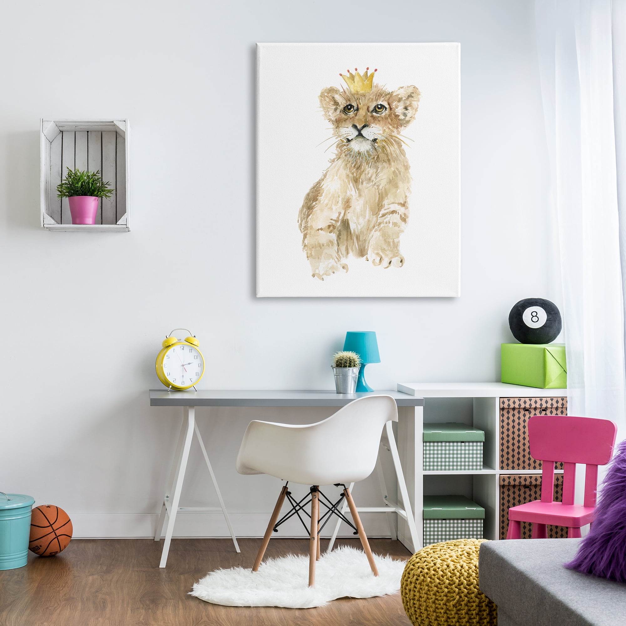 Stupell Industries Lion Cub with Royal Crown Prince Jungle Animal Animals & Insects Painting Gallery Wrapped Canvas Print Wall Art, 36 x 48