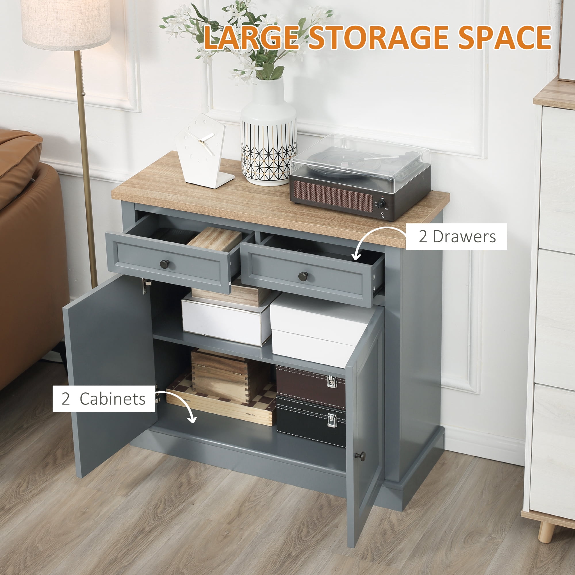 HOQBN Sideboard Buffet Cabinet, Coffee Bar Cabinet with 2 Drawers and 2 Doors for Kitchen, Living Room, Entryway, Dark Gray