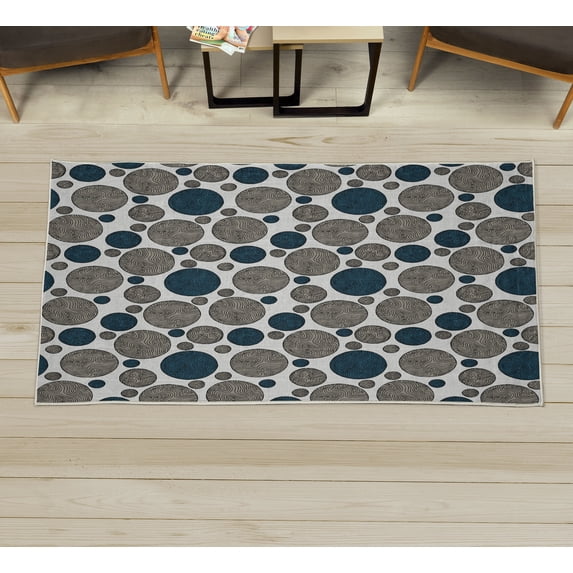 Circle Decorative Rug, Vintage Design with Round Shapes with Curved Lines Abstract Geometric Motifs, Quality Carpet for Bedroom Dorm and Living Room, 6 Sizes, Persian Orange, by Ambesonne