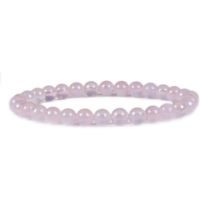 Bracelet Extensible en Perles Rondes de 6 mm en Quartz Rose Aqua Aura, Pierre Précieuse 6,5 Pouces