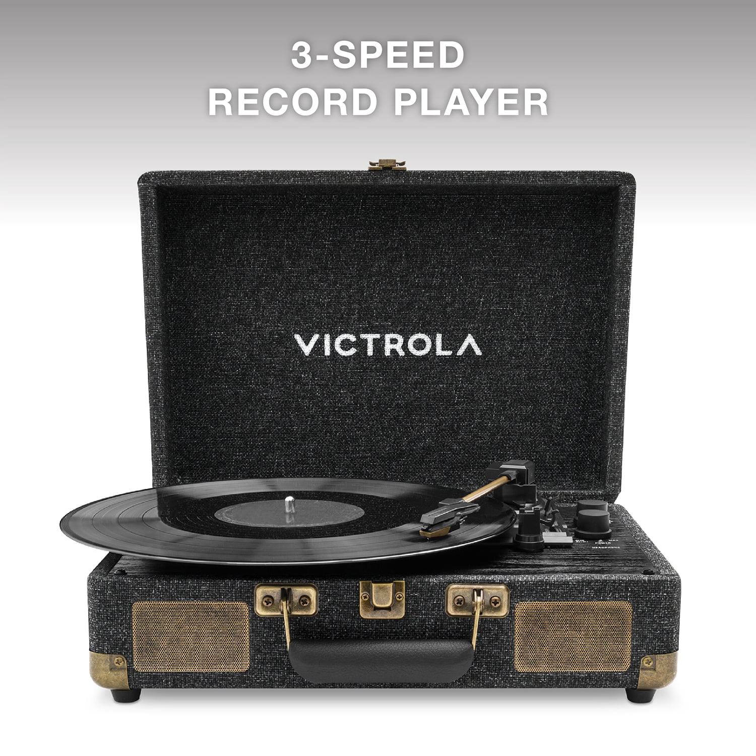 Victrola Venture Bluetooth Portable Mid-Century Modern Suitcase Record Player with 3-Speed Turntable & Built-in Speakers  | Black