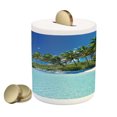 thumbnail image 1 of Ocean Piggy Bank, Relaxing Beach Resort Spa Palm Trees and Sea Exotic Caribbean Coastline, Ceramic Coin Bank Money Box for Cash Saving, 3.6" X 3.2", Turquoise Blue Green, by Ambesonne, 1 of 4