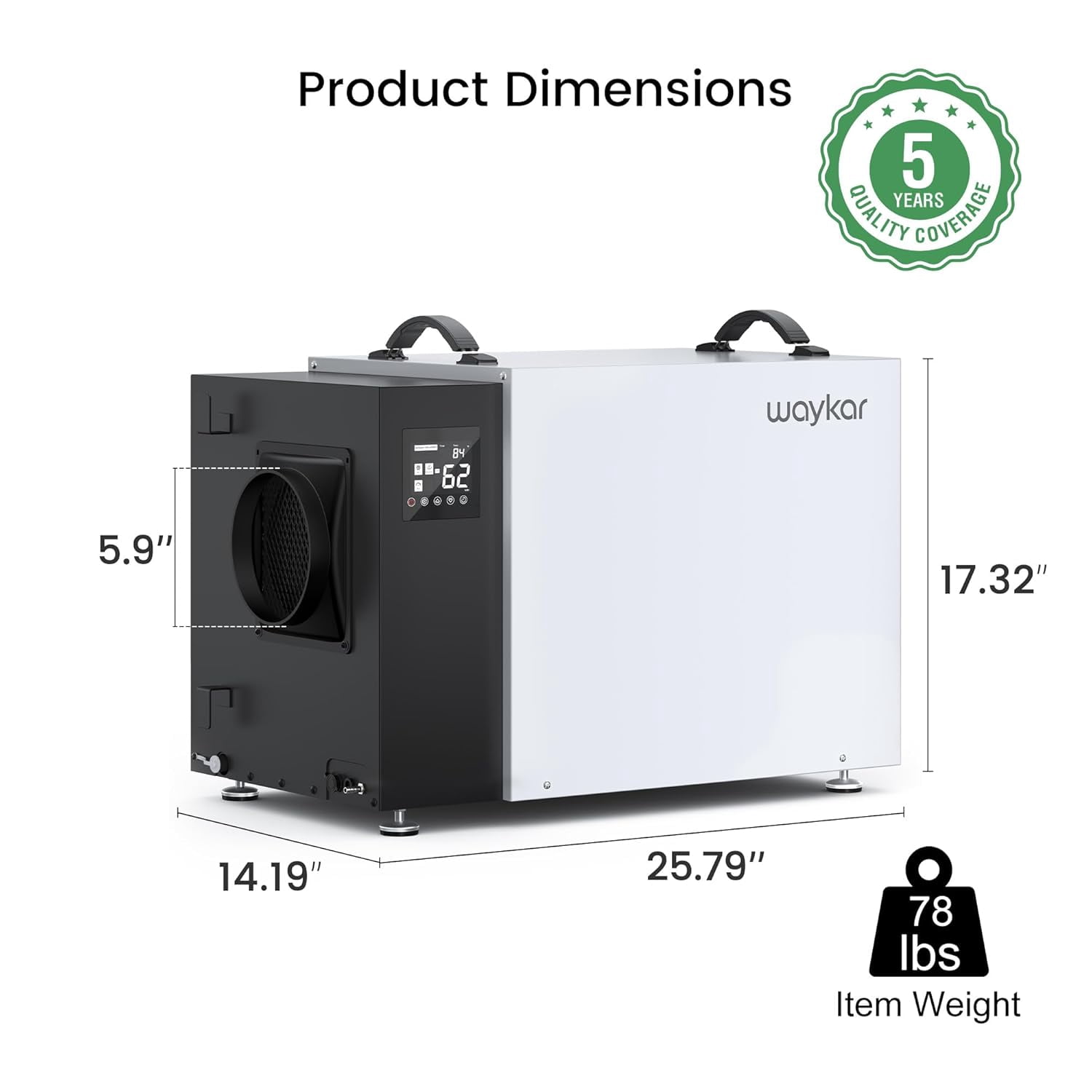 Waykar 216 Pint Commercial Dehumidifier with Pump and Drain Hose for Crawl Spaces, Basements, Ducted Industrial Use, and Water Damage Unit, for Spaces up to 8000 Square Feet, Smart Humidity Control