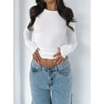 thumbnail image 2 of Womens Long Sleeve T Shirts Basic Scoop Neck Crop Tops Casual Slim Fitted Clothes Thermal Tee, 2 of 6