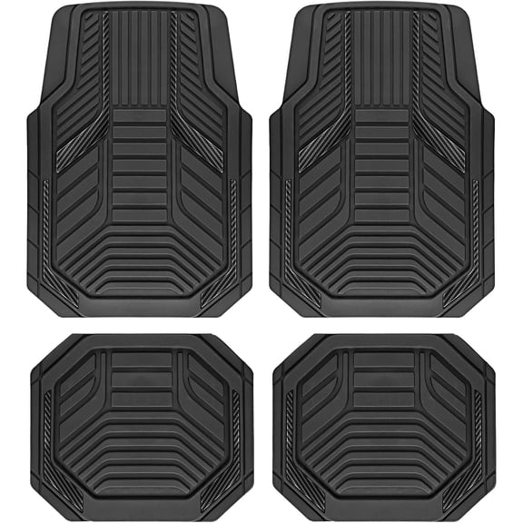 RLESO Rubber Floor Mats for cars Heavy Duty, Black Aluminum Film Car Mats Set, Front and Rear Car Mats with Anti-Slip Backing, All Weather Protection, Trim-to-Fit for Automotive SUV, Sedan, Van