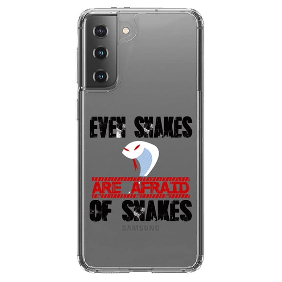 DistinctInk Clear Shockproof Hybrid Case for Galaxy S21 5G (6.2" Screen) - TPU Bumper Acrylic Back Tempered Glass Screen Protector - Even Snakes are Afraid of Snakes