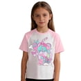 thumbnail image 4 of KHONTS Girl Graphic T-Shirt Color Blocking Print Lightweight Tops Short Sleeve Round Neck Summer Cute Casual Daily Wear T-Shirts Pink 160, 4 of 4