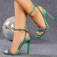 thumbnail image 5 of High Heeled Sexy Sandals for Women Color Block Rhinestone Strap Summer Beach Vacation Dress Shoes Ankle Strap Stilettos Green Size 8, 5 of 7