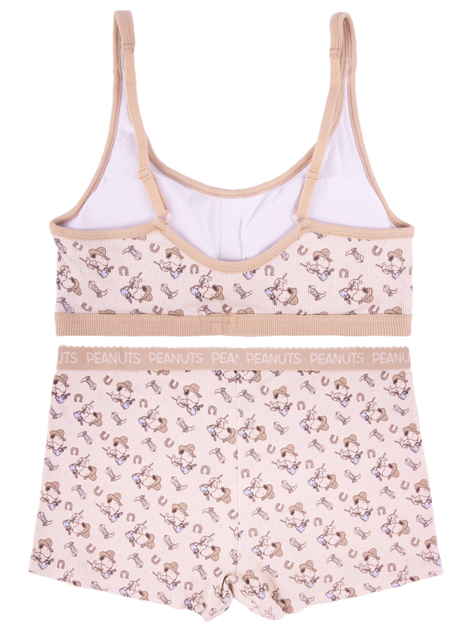 Snoopy Junior's 2-Piece Ribbed Knit Bralette and Boxer Brief Set, Size Small to Extra Large