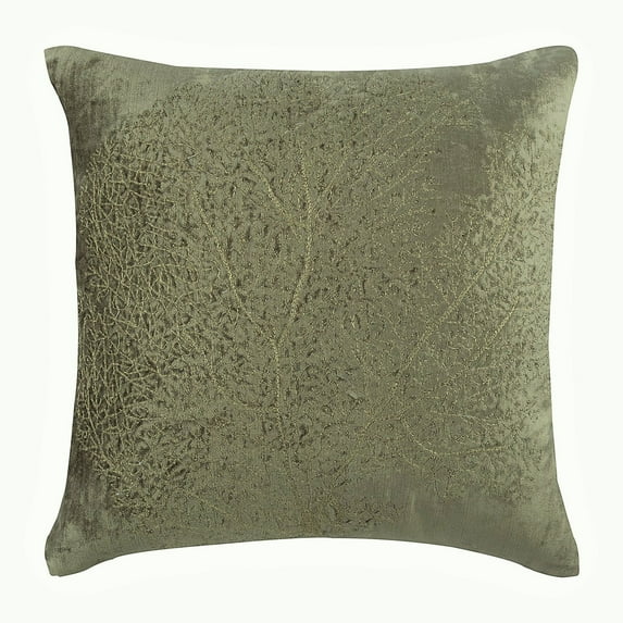 Pillow Case Covers With Zipper, 22x22 inch (55x55 cm) Pillows Cover, Sage Green Pillow Cases, Zardozi Golden Tree Pillows Cover, Velvet Square Cushion Covers, Floral - Gold Curiosity