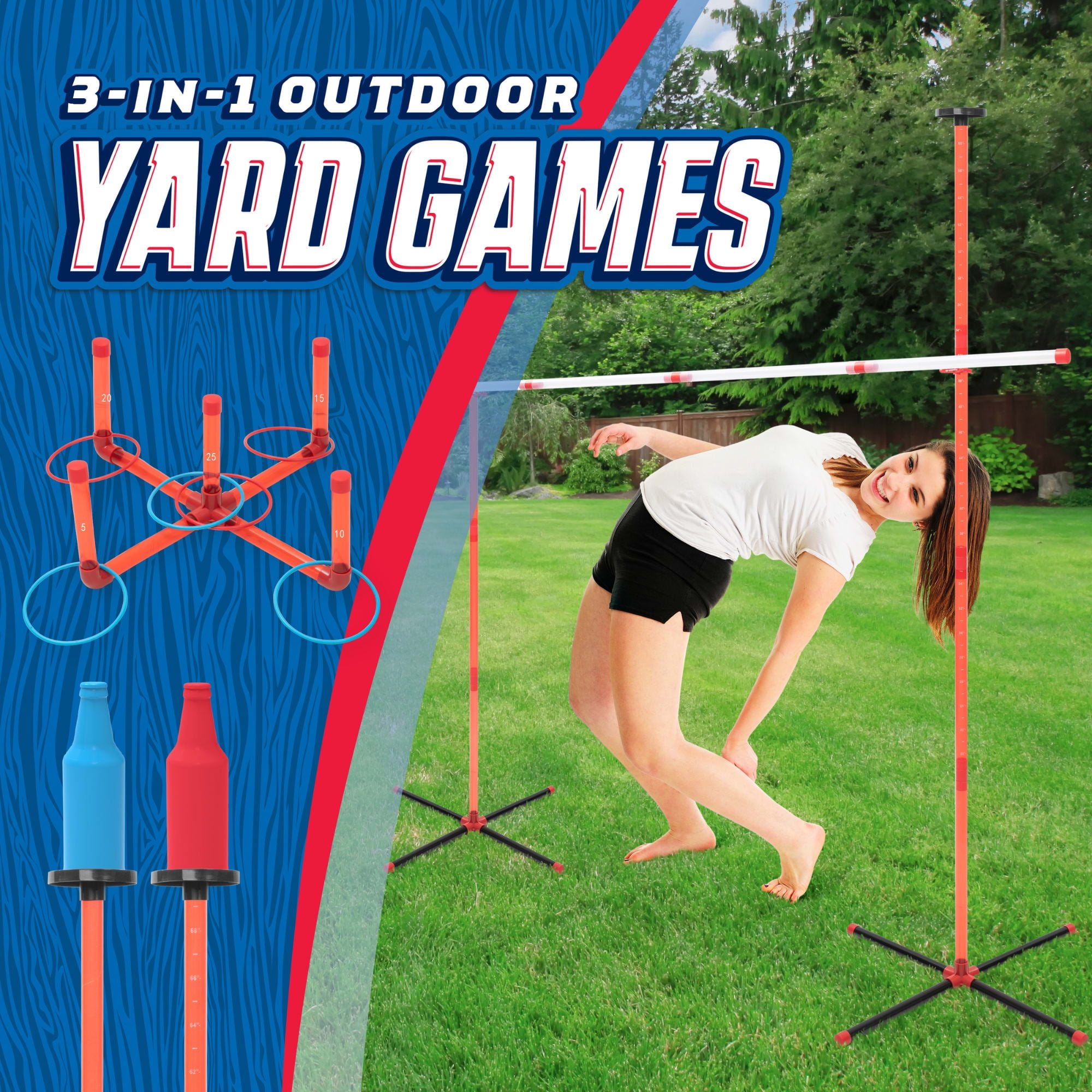 3-In-1 Outdoor Yard Games, Multigame Set for All Ages, 70-Inch Height, by MinnARK Sports