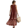 thumbnail image 2 of Xoenoiee Aztec Tribal Bohemian Geometric Flower Print Summer Dresses for Women 2026 Linen-Like Vacation Maxi Dress, Boho Beach Sundress with Pocket, Sleeveless Fashion Clothing for Resort Wear, M, 2 of 7