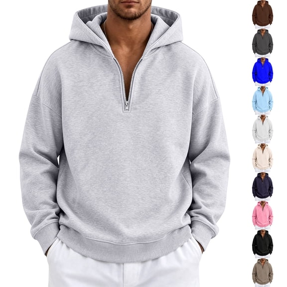Mens Quarter Zip Hoodies Long Sleeve Drop Shoulder Sweatshirts for Men Casual Baggy Pullover Streetwear