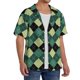thumbnail image 2 of Fotbe Green Squares Camisa Estampada de Manga Corta para Hombre, Casual de Verano, Estilo Playero, Sin Arrugas-Small, 2 of 5