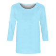 thumbnail image 2 of Blue Womens Tops Women's Solid Color Round Neck Slim 3/4 Sleeve T Shirt Top Shirts for Women, 2 of 5