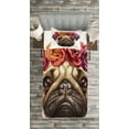 thumbnail image 3 of Ambesonne Pug Quilted Bedspread Set 2 Pcs, Floral Head Wreath Fun, Twin Size, Pale Brown Purple Red, 3 of 3