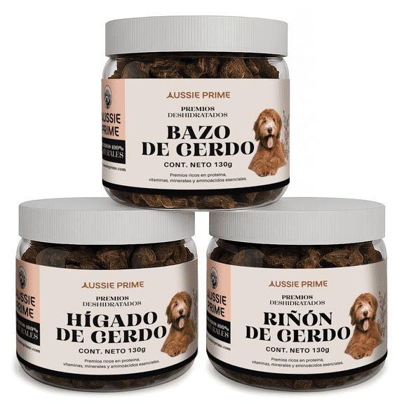 Aussie Primer Premios Para Perro Pack x3 Higado de Res, Riñon de Res, Bazo de Cerdo 130g